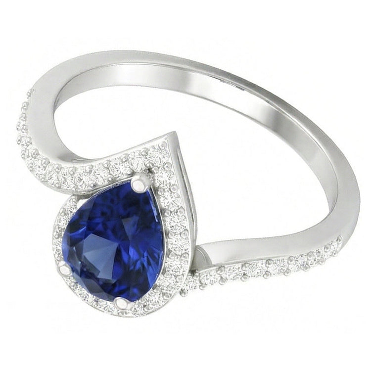 Saphir Bleu Royal Bague Pierre Précieuse 3-carats Or Blanc 14 Carats – vue d'angle