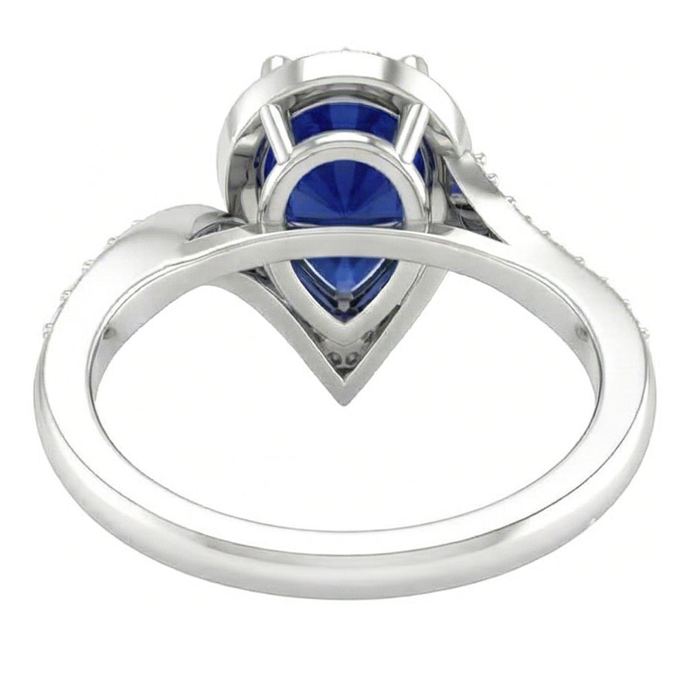 Taille Poire Saphir Bleu Royal bague en Or Blanc 14 Carats – vue de profil