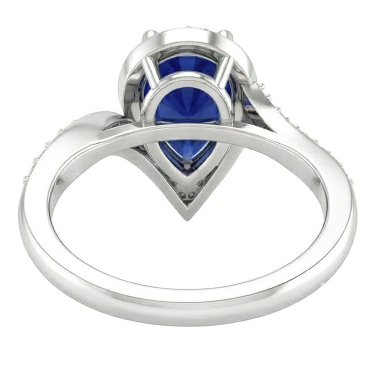 Taille Poire Saphir Bleu Royal bague en Or Blanc 14 Carats – vue de profil