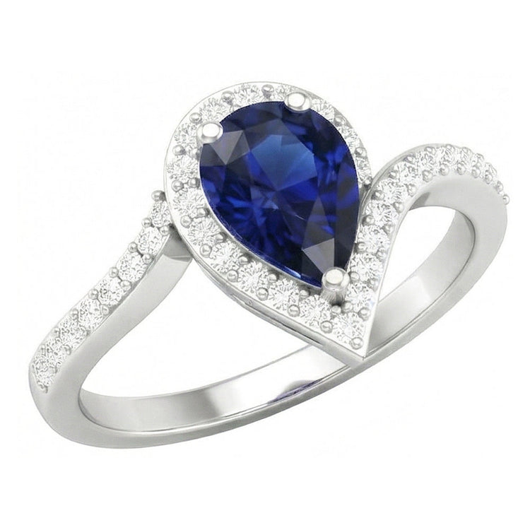 Saphir Bleu Royal Bague Pierre Précieuse 3-carats Or Blanc 14 Carats – vue principale