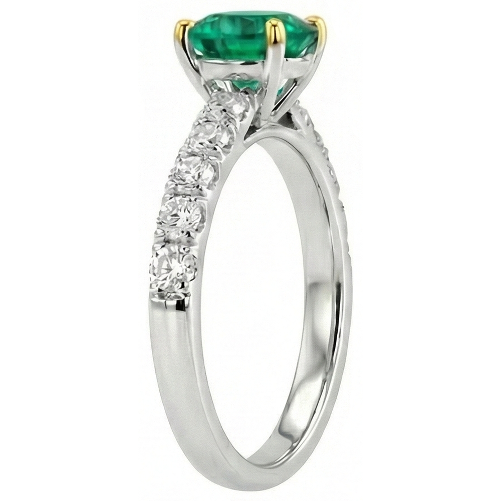 Émeraude Colombienne Bague Pierre Précieuse 2-carats Or 14K Bicolore – vue de dessus