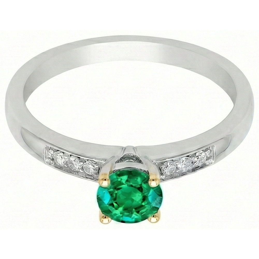 Émeraude Bague Pierre de Couleur 1,50-carats Or Bicolore 14 Carats – vue d'angle
