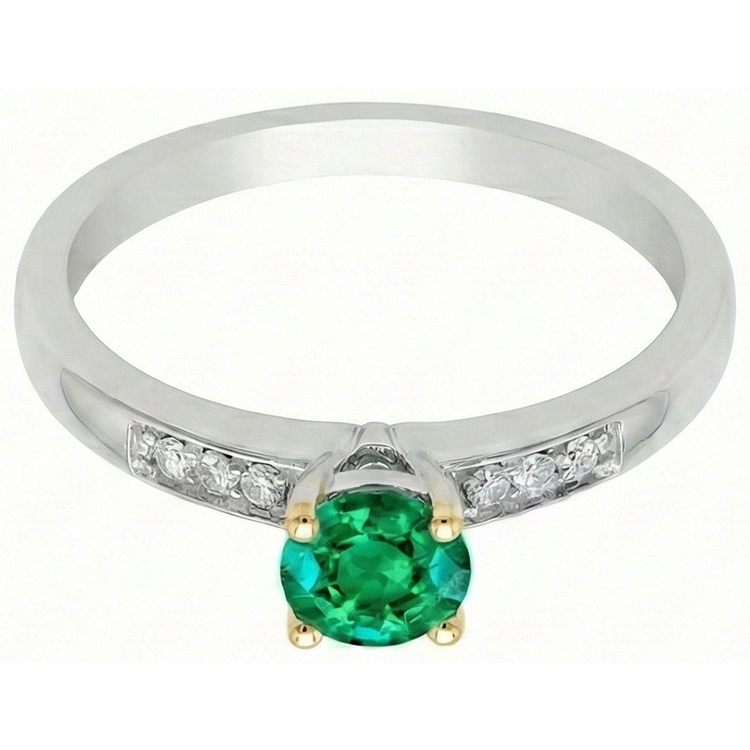 Émeraude Bague Pierre de Couleur 1,50-carats Or Bicolore 14 Carats – vue d'angle