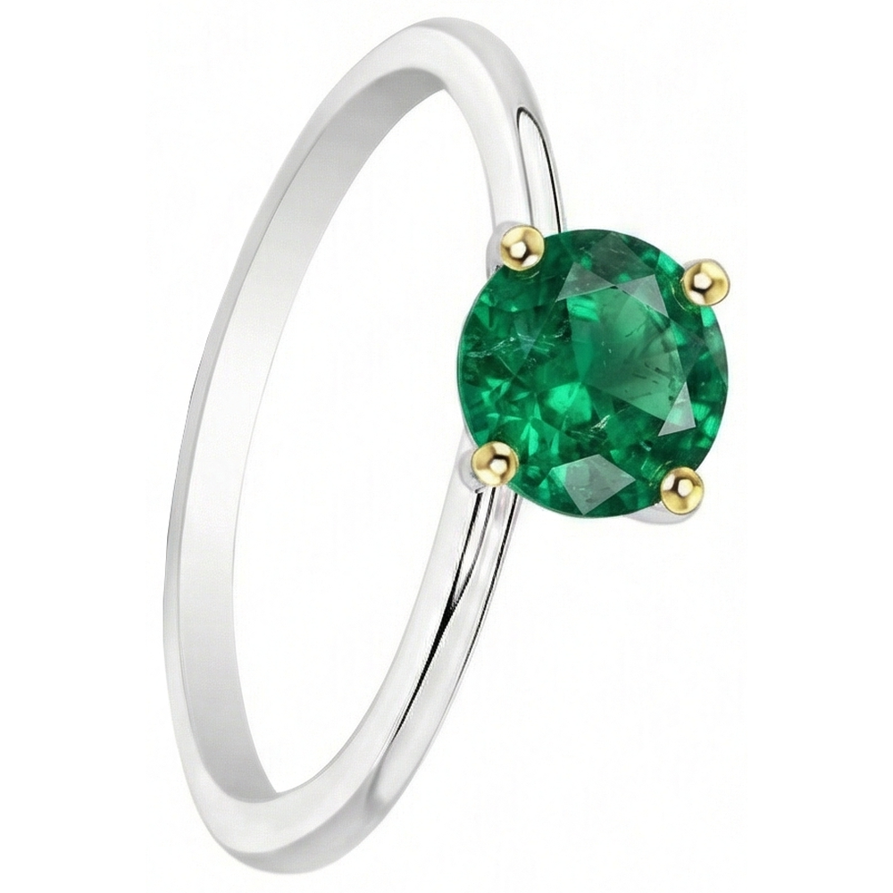 Bague Pierre Précieuse Or 14K Bicolore avec Émeraude Colombienne – vue d'angle