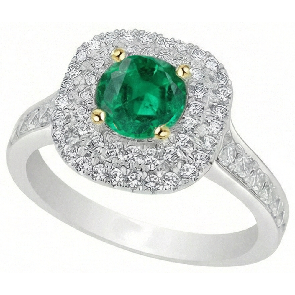 Taille Brillant Émeraude bague en Or Deux Tons 14 Carats – vue d'angle