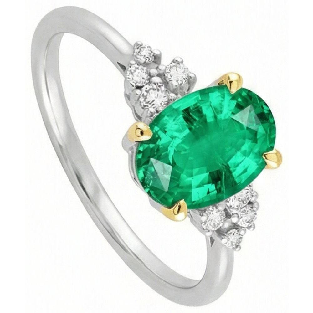 Taille Ovale Émeraude bague en Or Deux Tons 14 Carats – vue d'angle