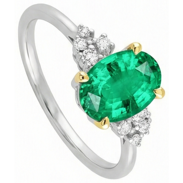 Taille Ovale Émeraude bague en Or Deux Tons 14 Carats – vue d'angle
