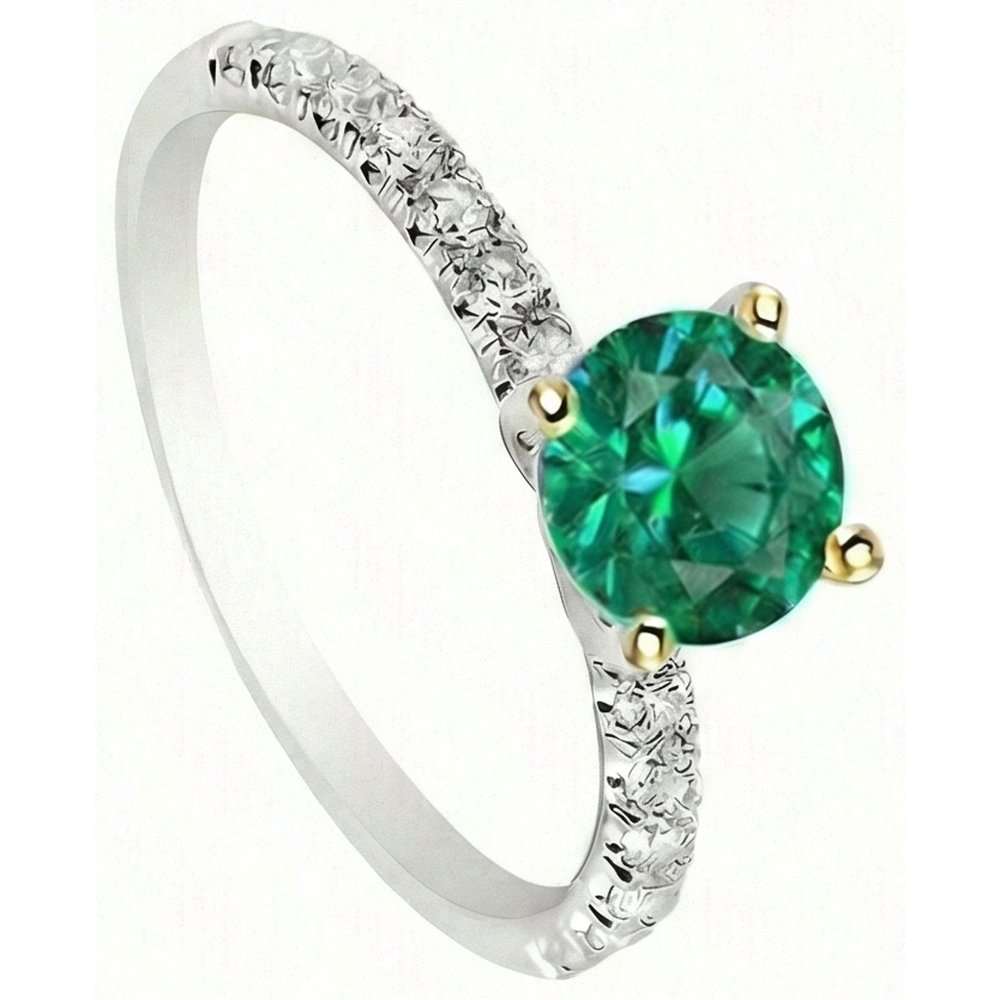Émeraude Bague Pierre Précieuse 1,50-carats Or Bicolore 14 Carats – vue d'angle