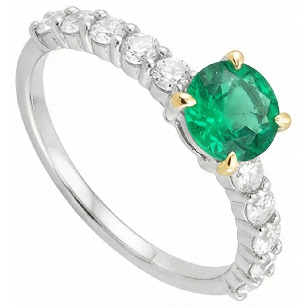 Émeraude Bague Pierre de Couleur 2 carats Or Bicolore 14 Carats – vue de dessus