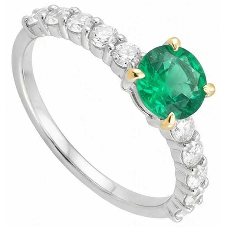 Émeraude Bague Pierre de Couleur 2 carats Or Bicolore 14 Carats – vue de dessus