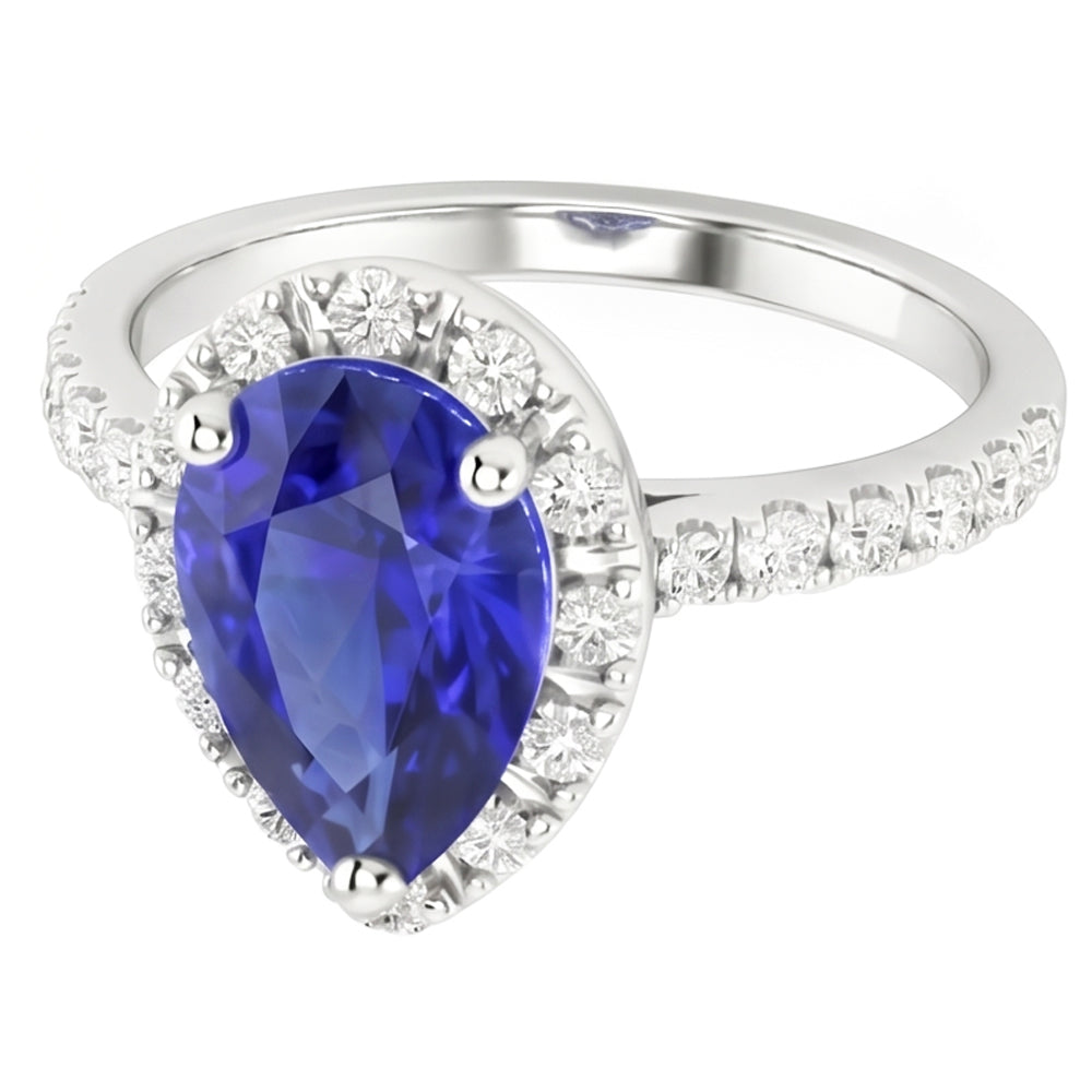 Bague Pierre de Couleur Or Blanc 14 Carats avec Saphir Bleu Bleuet – vue de face