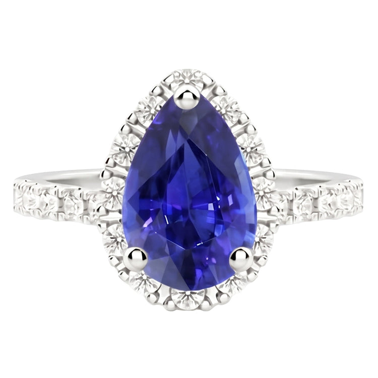 Goutte Saphir Bleu Bleuet bague en Or Blanc 14 Carats – vue d'angle