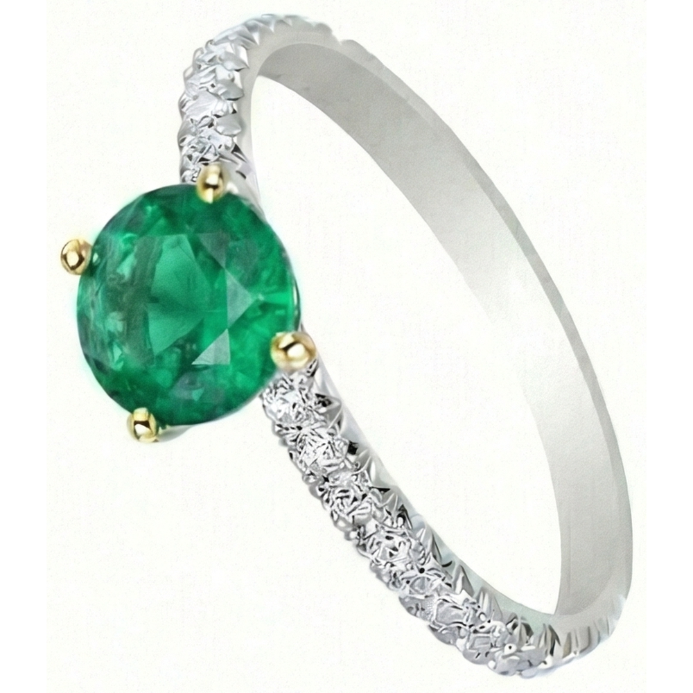Émeraude Fine Taille Brillant Bague Pierre de Couleur en Or 14K Bicolore – vue de dessus