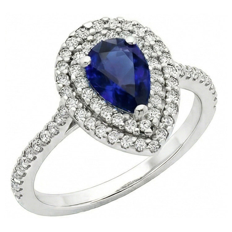 Saphir Bleu Royal Goutte Bague Pierre Précieuse en Or 14K Blanc – vue principale