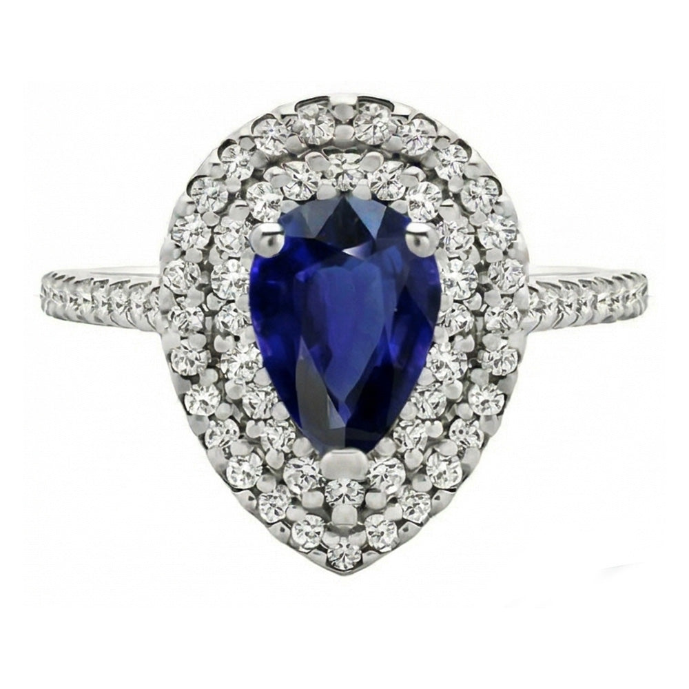 Saphir Bleu Royal Bague Pierre Précieuse 3,50-carats Or 14K Blanc – vue de face