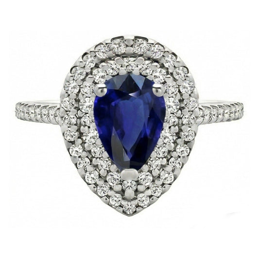 Saphir Bleu Royal Bague Pierre Précieuse 3,50-carats Or 14K Blanc – vue de face