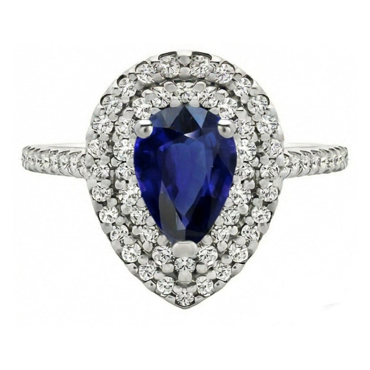 Saphir Bleu Royal Bague Pierre Précieuse 3,50-carats Or 14K Blanc – vue de face