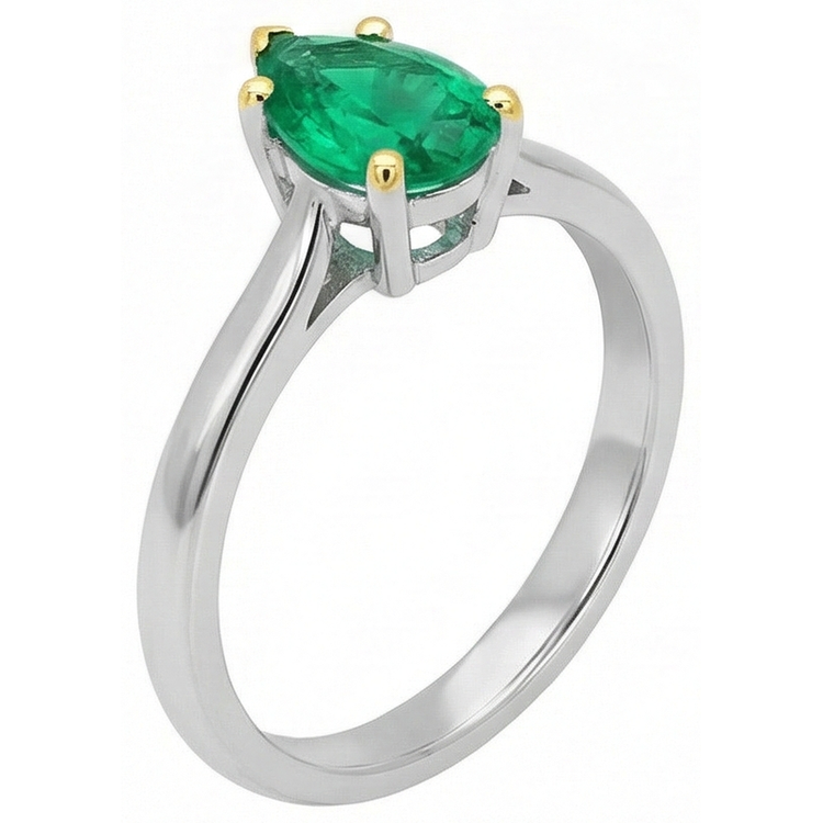 Émeraude Bague Pierre de Couleur 2 carats Or Bicolore 14 Carats – vue arrière