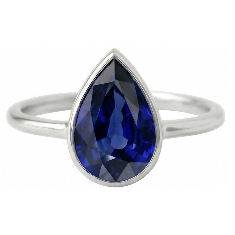Saphir Bleu Royal Bague Pierre de Couleur 1,50 carats Or Blanc 14 Carats – vue de face