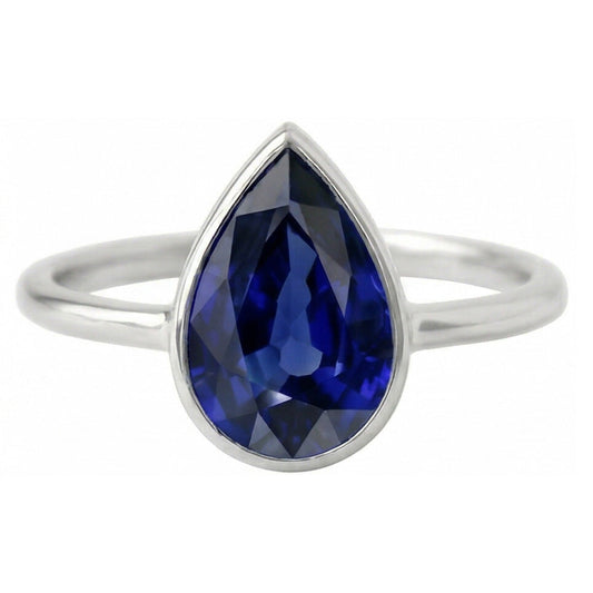 Saphir Bleu Royal Bague Pierre de Couleur 1,50 carats Or Blanc 14 Carats – vue de face
