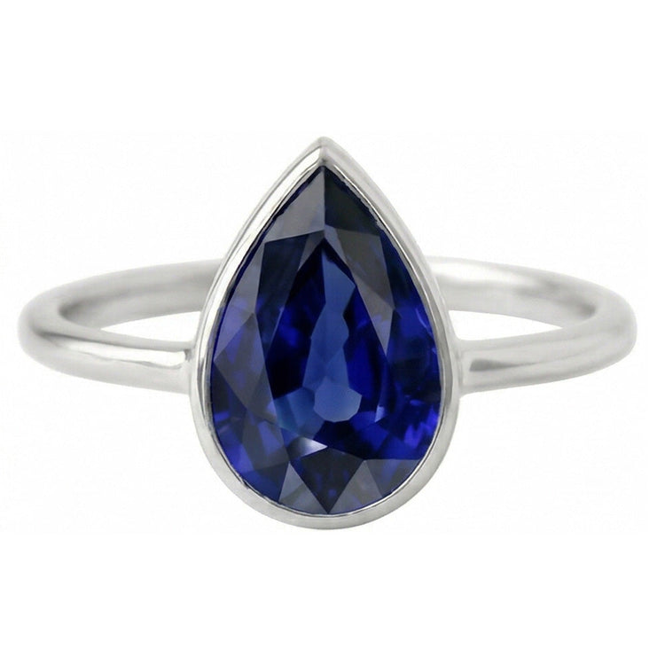 Saphir Bleu Royal Bague Pierre de Couleur 1,50 carats Or Blanc 14 Carats – vue de face