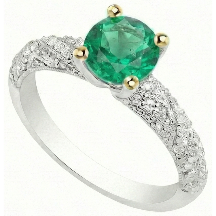 Émeraude Fine Bague avec Gemme 1,50 carats Or Bicolore 14 Carats – vue de côté