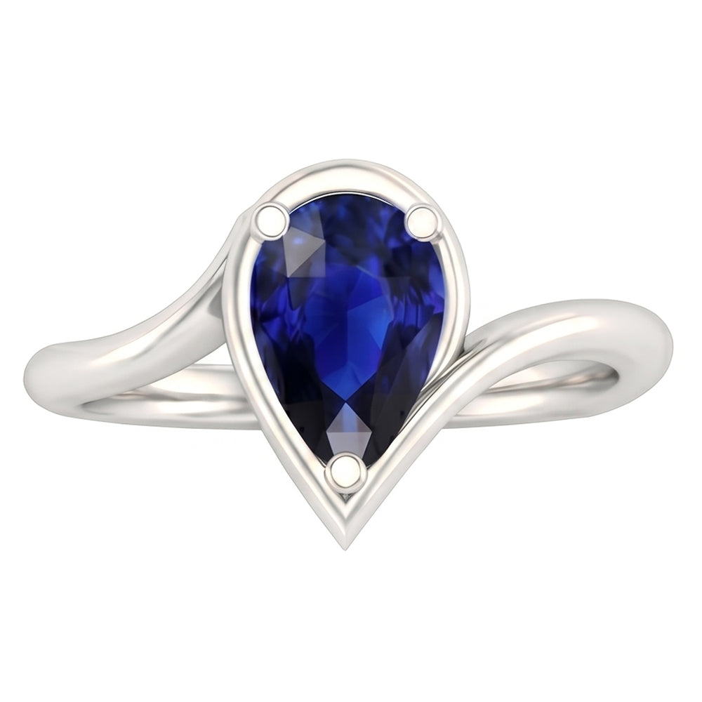 Saphir Bleu Bleuet Bague avec Gemme 1,50-carats White Gold – vue d'angle