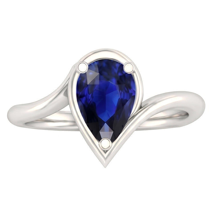 Saphir Bleu Bleuet Bague avec Gemme 1,50-carats White Gold – vue d'angle