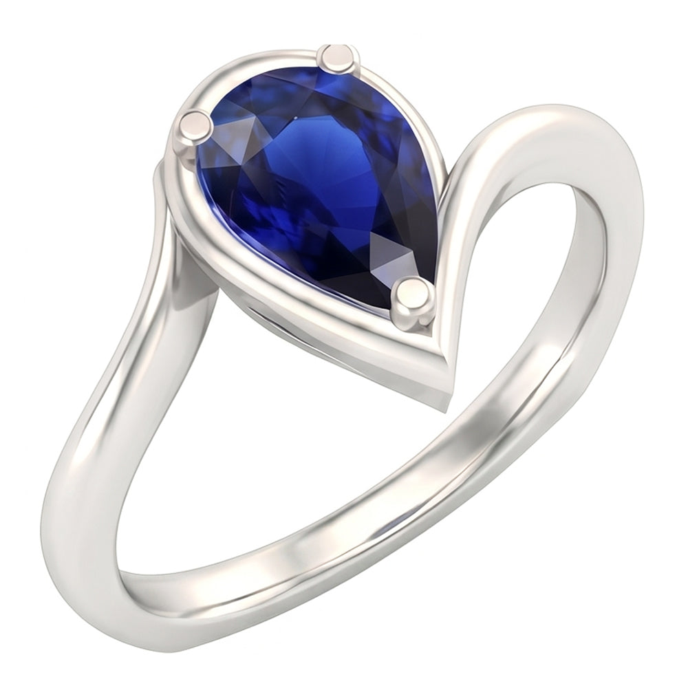 Taille Poire Saphir Bleu Bleuet bague en White Gold – vue principale