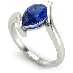 Bague Pierre de Couleur Or Blanc 14 Carats avec Saphir Bleu