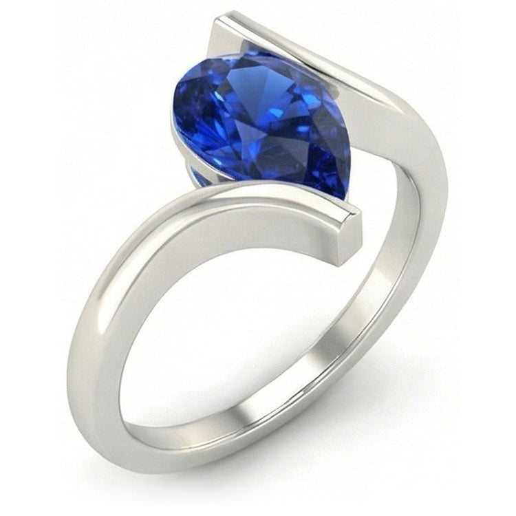 Bague Pierre de Couleur Or Blanc 14 Carats avec Saphir Bleu Bleuet – vue de face