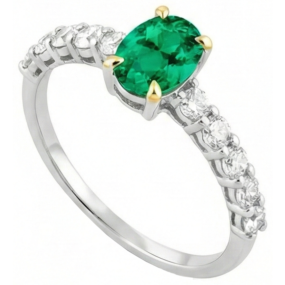 Émeraude Colombienne Bague avec Gemme 2 carats Or Bicolore 14 Carats – vue de côté