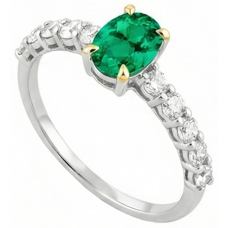 Émeraude Colombienne Bague avec Gemme 2 carats Or Bicolore 14 Carats – vue de côté