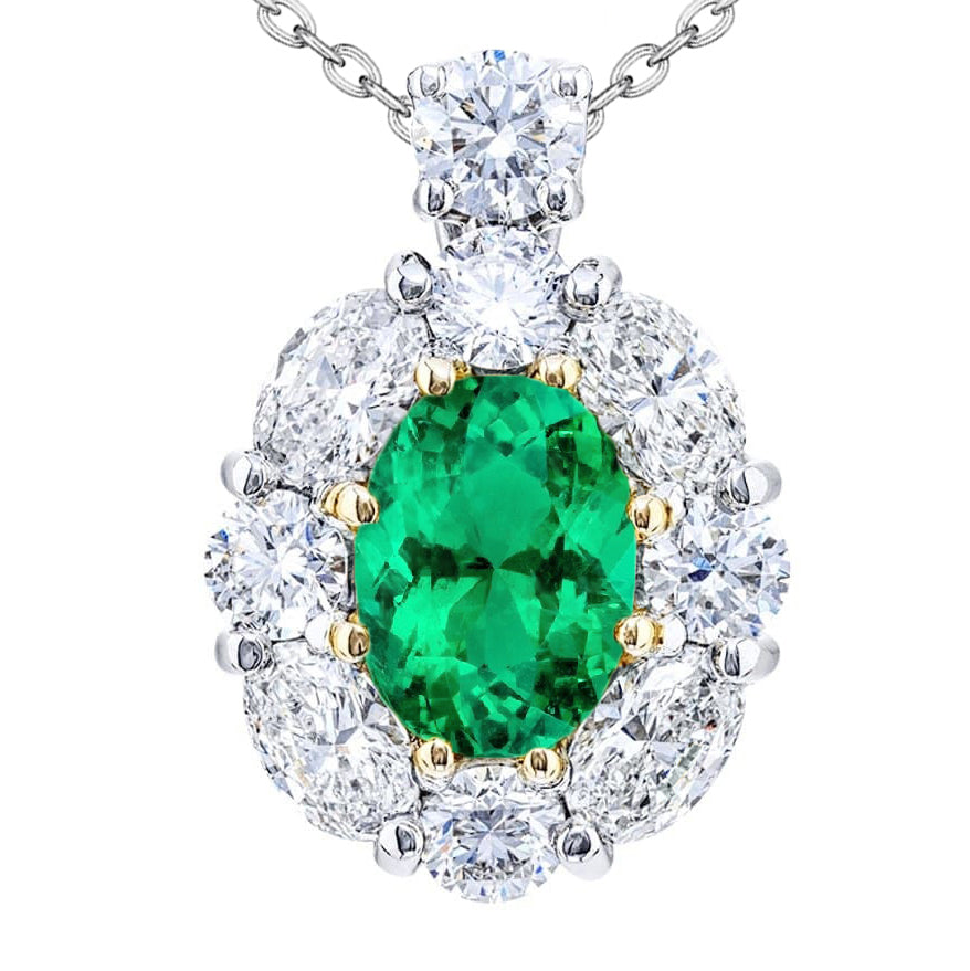 Émeraude Collier Pendentif Pierre 6 carats Or Deux Tons 14 Carats – vue principale