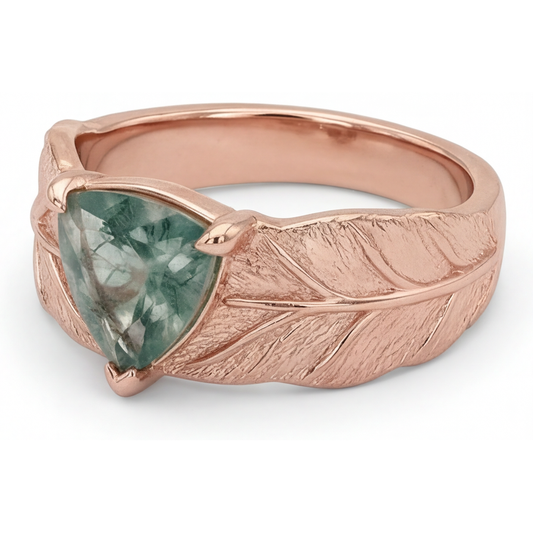Moss Agate Triangulaire Bague Pierre de Couleur en Or Rose 14 Carats – vue de face