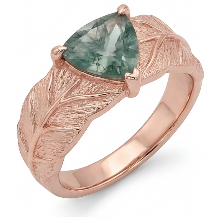 Moss Agate Bague Pierre de Couleur 2 carats Or Rose 14 Carats – vue de côté