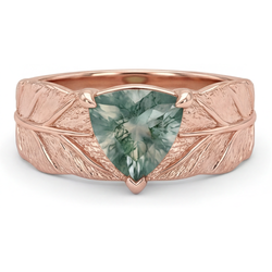 2 carats Moss Agate Bague Pierre de Couleur en Or Rose 14 Carats