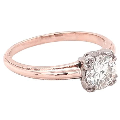 Naturel Bague De Fiançailles Solitaire 1 Carat Griffe Prong Millgrain Or Rose 14K
