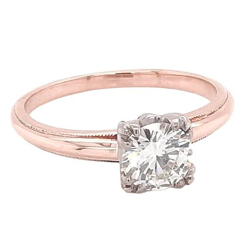Naturel Bague De Fiançailles Solitaire 1 Carat Griffe Prong Millgrain Or Rose 14K