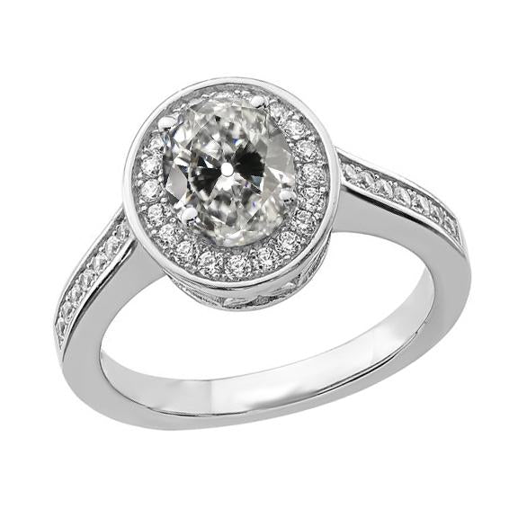 Naturel Bague Halo Ronde Et Ovale Ancienne Mine Cut Avec Bijoux Accents Or 3.50 Carats