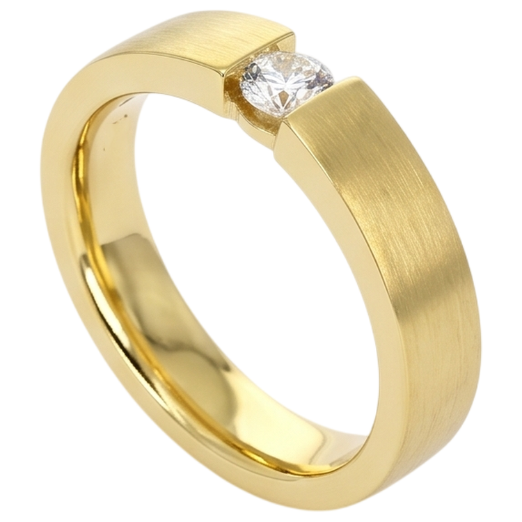 Naturel Bague Homme Or Jaune 14K 0.75 Carats Tension Set