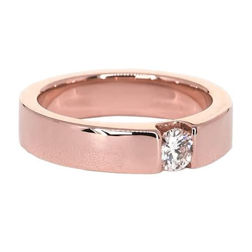 Naturel Bague Pour Homme Ronde En Or Rose 14k Sertie De Tension 0.75 Carats