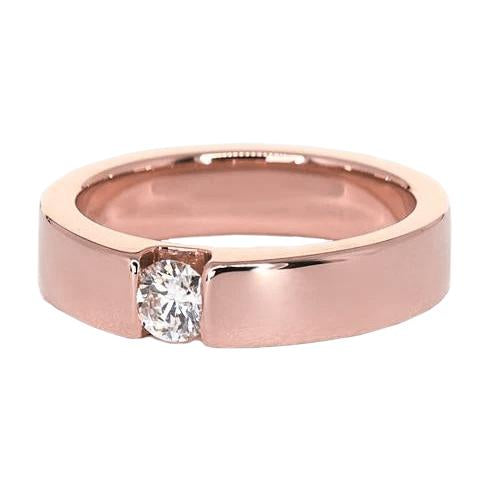 Naturel Bague Pour Homme Ronde En Or Rose 14k Sertie De Tension 0.75 Carats