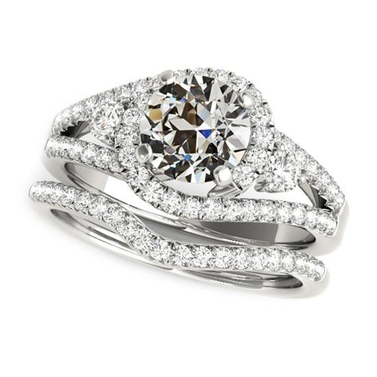 Naturel Bague de fiançailles Halo sertie d'un anneau assorti en or blanc 5.50 carats