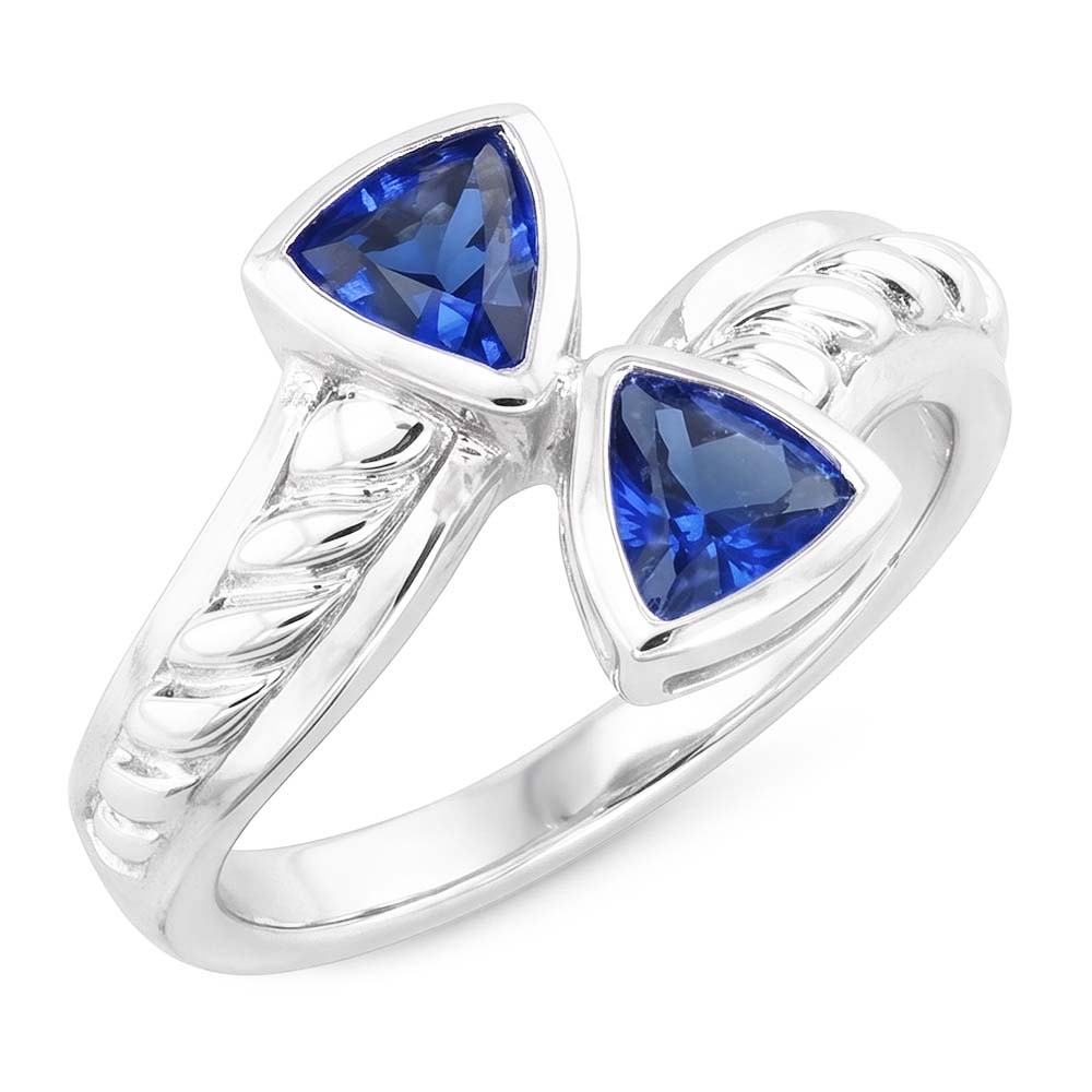 Naturel Bague de pierres précieuses Trillion Bezel Set Blue Sapphire 1 Carat Corde Style