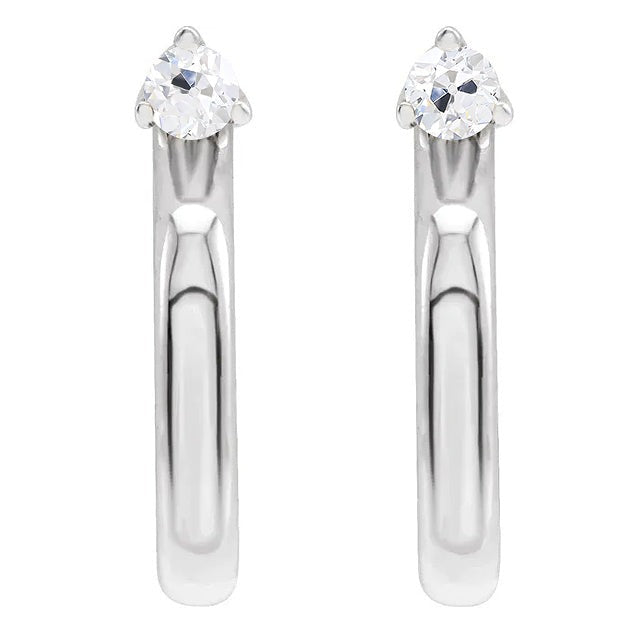 Naturel Créoles Ouvertes Diamant 2 Carats Solitaire Vieux mineur Or Blanc 14K