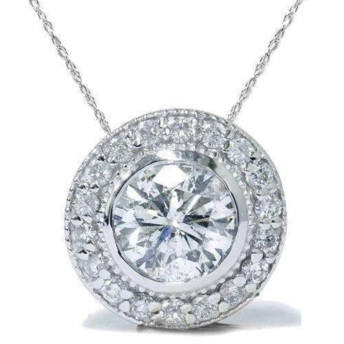 Naturel Diamant Halo Femme Collier Pendentif 2.75 Carats Or Blanc 14K