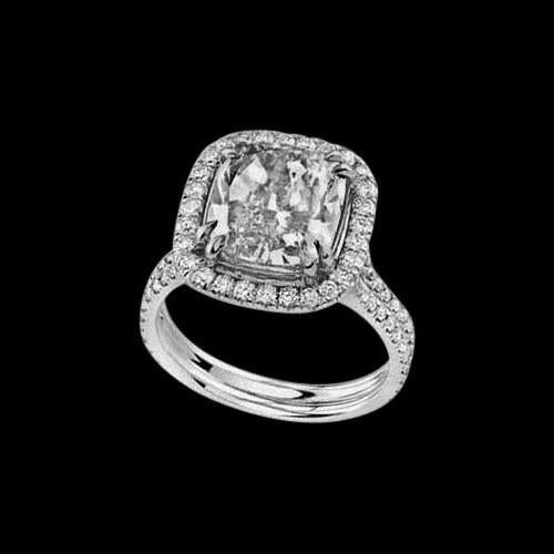 Naturel Diamant Taille Coussin Femme Or Blanc Neuf 3.40 Ct. Bague Avec Accents