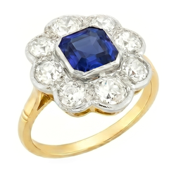 Naturel Diamond Halo Sapphire Ring Bezel Set Asscher Cut Flower Style 4 Carats