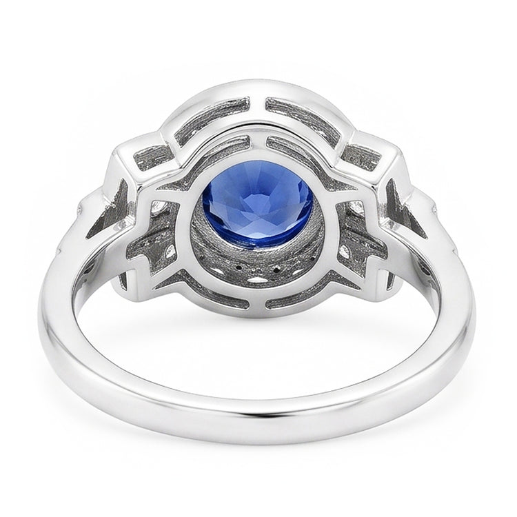 Naturel Halo Diamond Ring Bezel Set Ceylan Sapphire 2.50 Carats Milgrain Shank